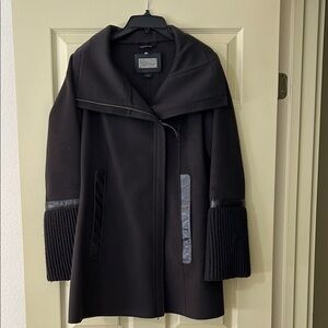 Mackage Black Wool Blend Hooded Coat with Ribbed Cuffs